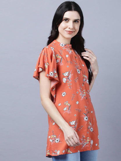 Myshka Stylish Orange Viscose Short Sleeve Women's Top - Distacart
