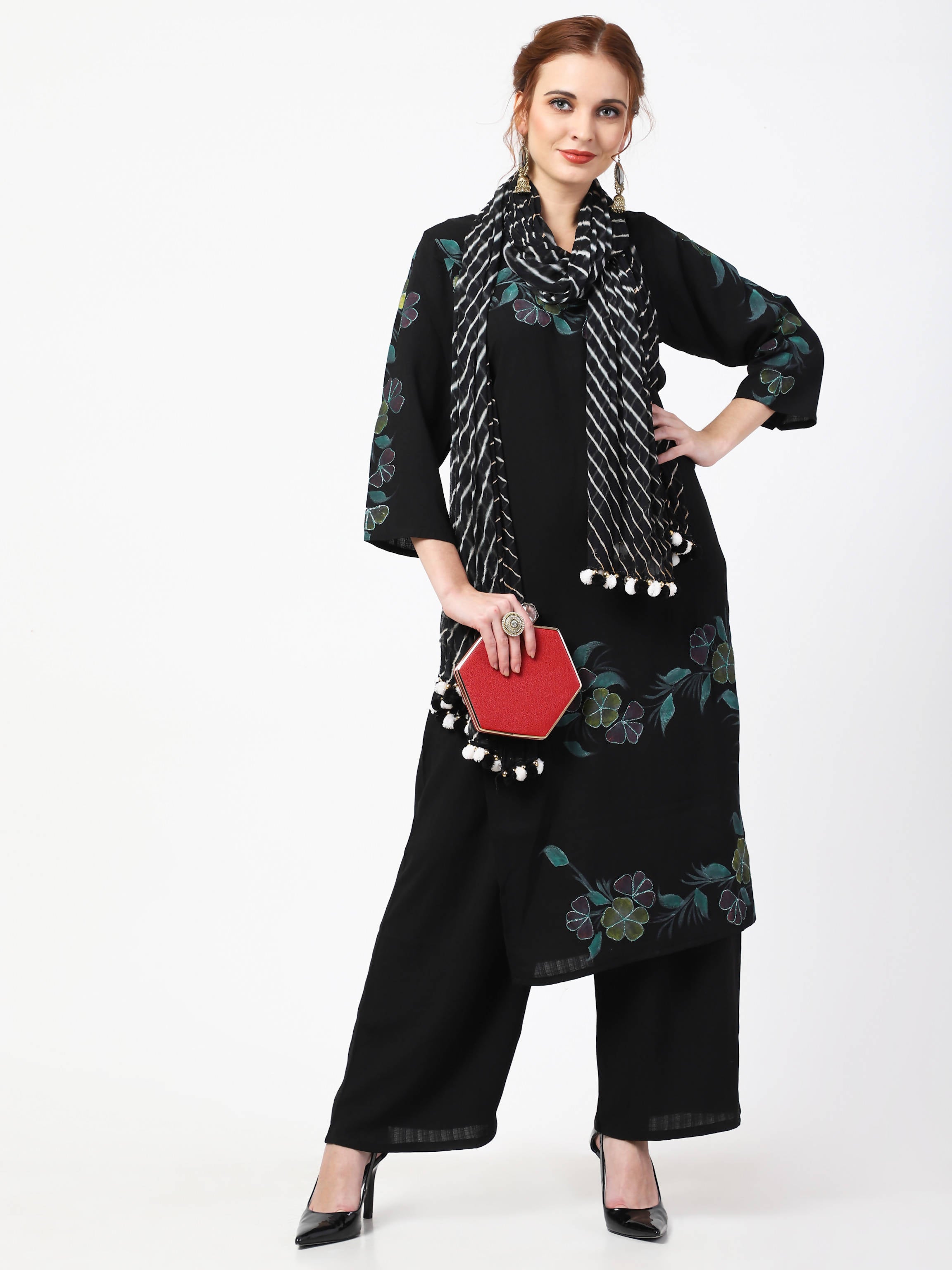 Cheera Kurta Palazzo With Leheria Dupatta Set (CH114KPD) - Distacart
