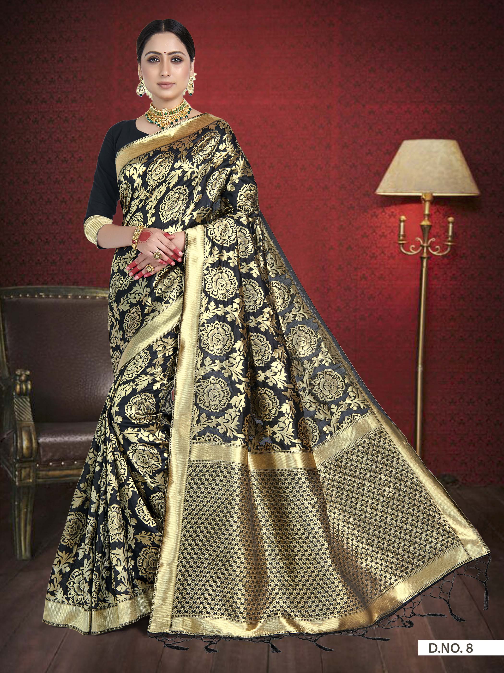Vardha Black Woven Banarasi Saree