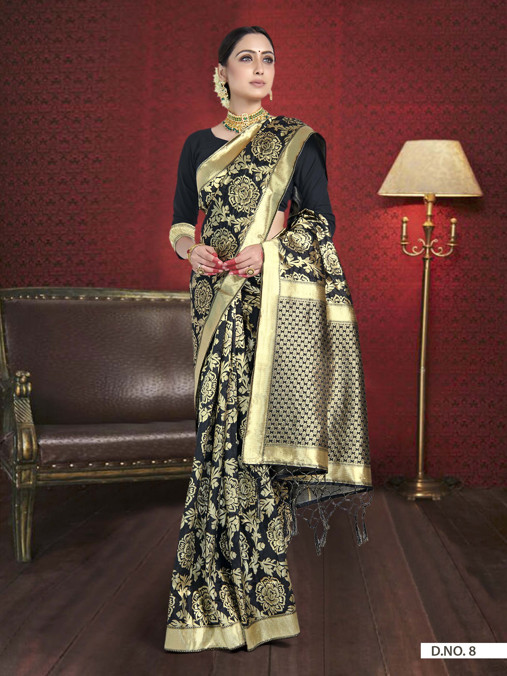 Vardha Black Woven Banarasi Saree