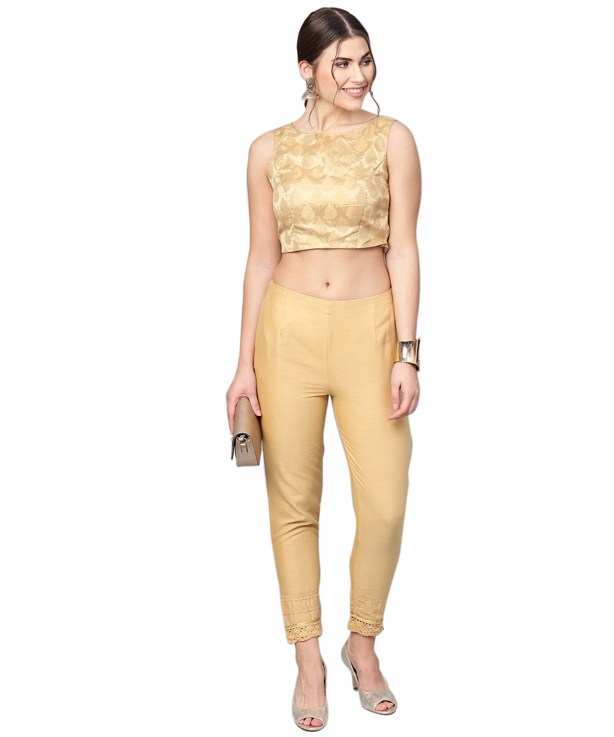 Juniper Women Gold Cotton Flex Solid Slim Fit Pant/Slim Pant - Distacart