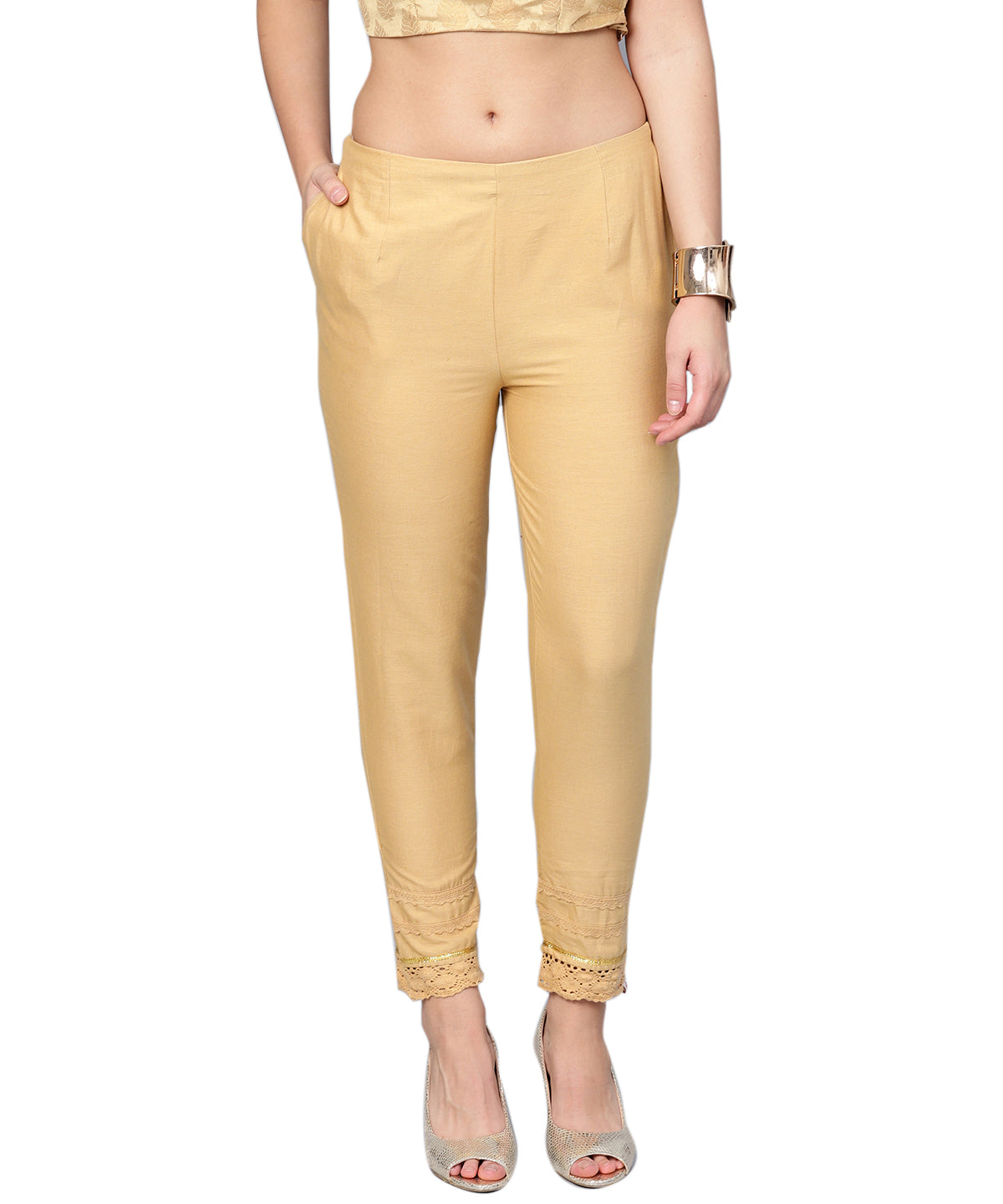Juniper Women Gold Cotton Flex Solid Slim Fit Pant/Slim Pant - Distacart