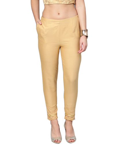Juniper Women Gold Cotton Flex Solid Slim Fit Pant/Slim Pant - Distacart