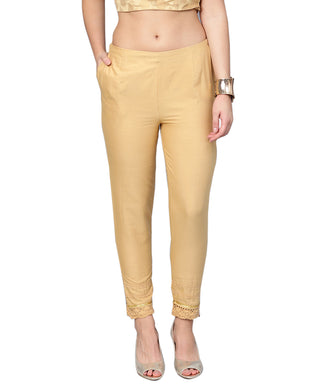 Juniper Women Gold Cotton Flex Solid Slim Fit Pant/Slim Pant - Distacart