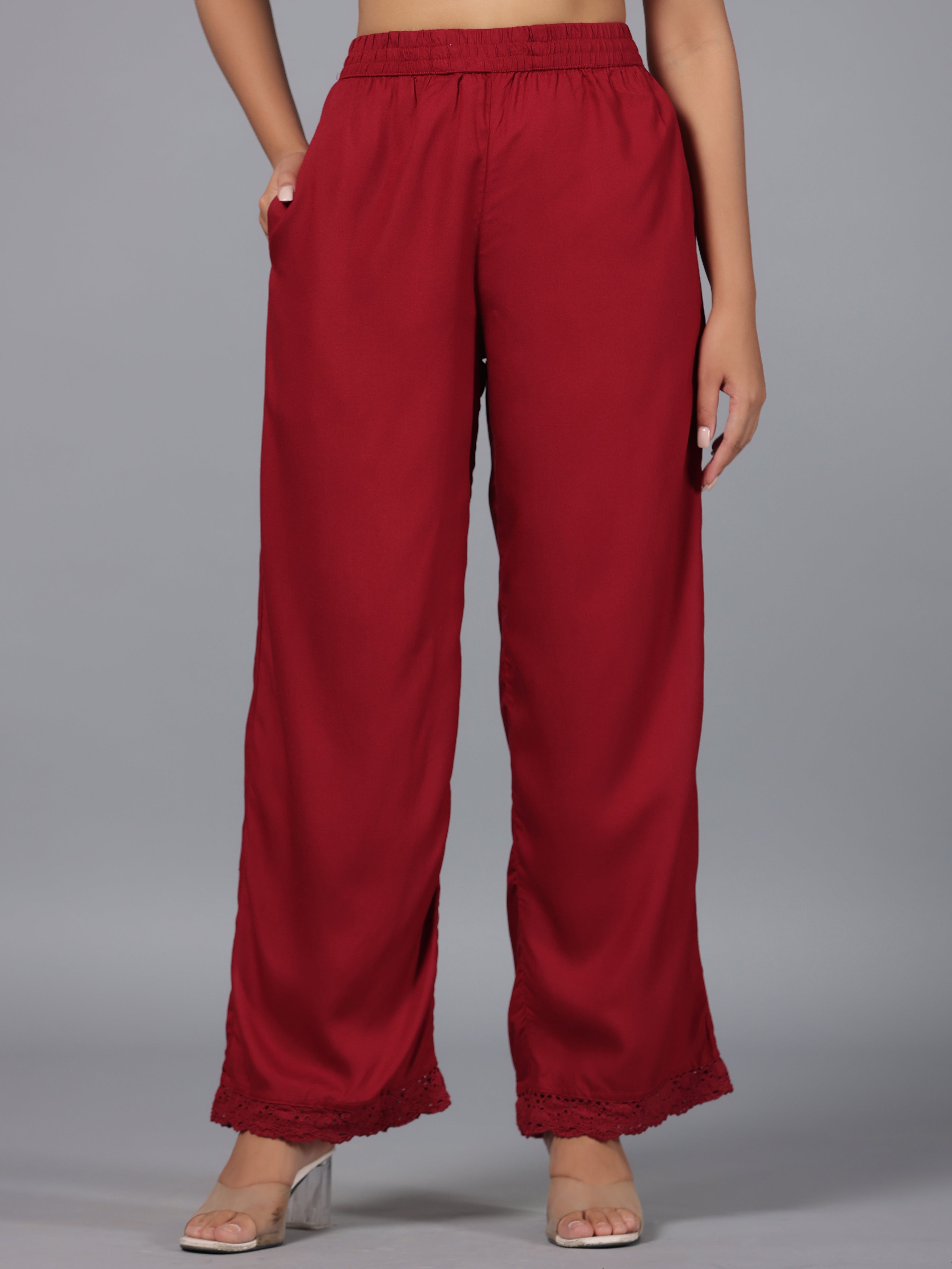 Juniper Women Maroon Rayon Palazzo - Distacart