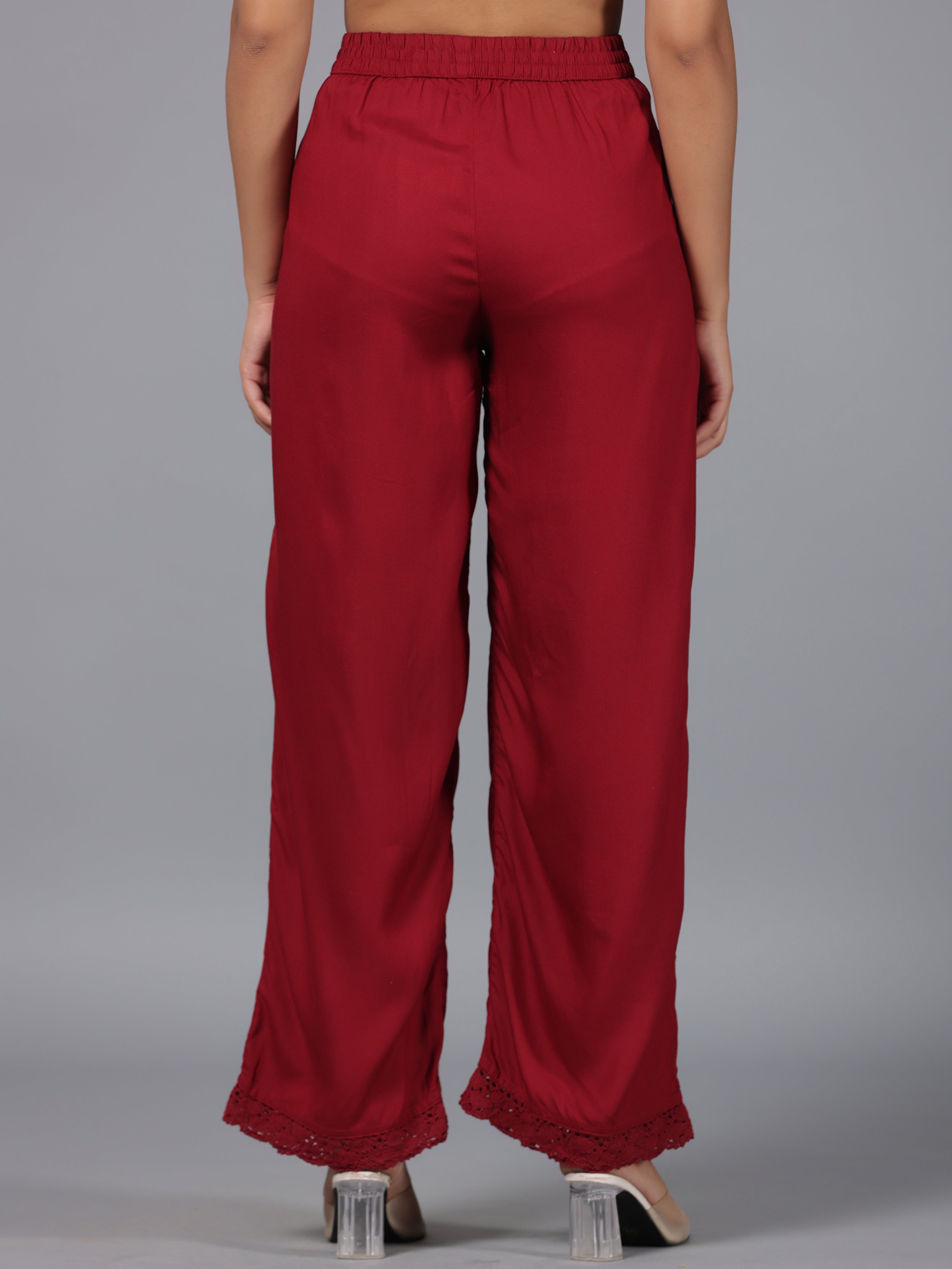 Juniper Women Maroon Rayon Palazzo - Distacart