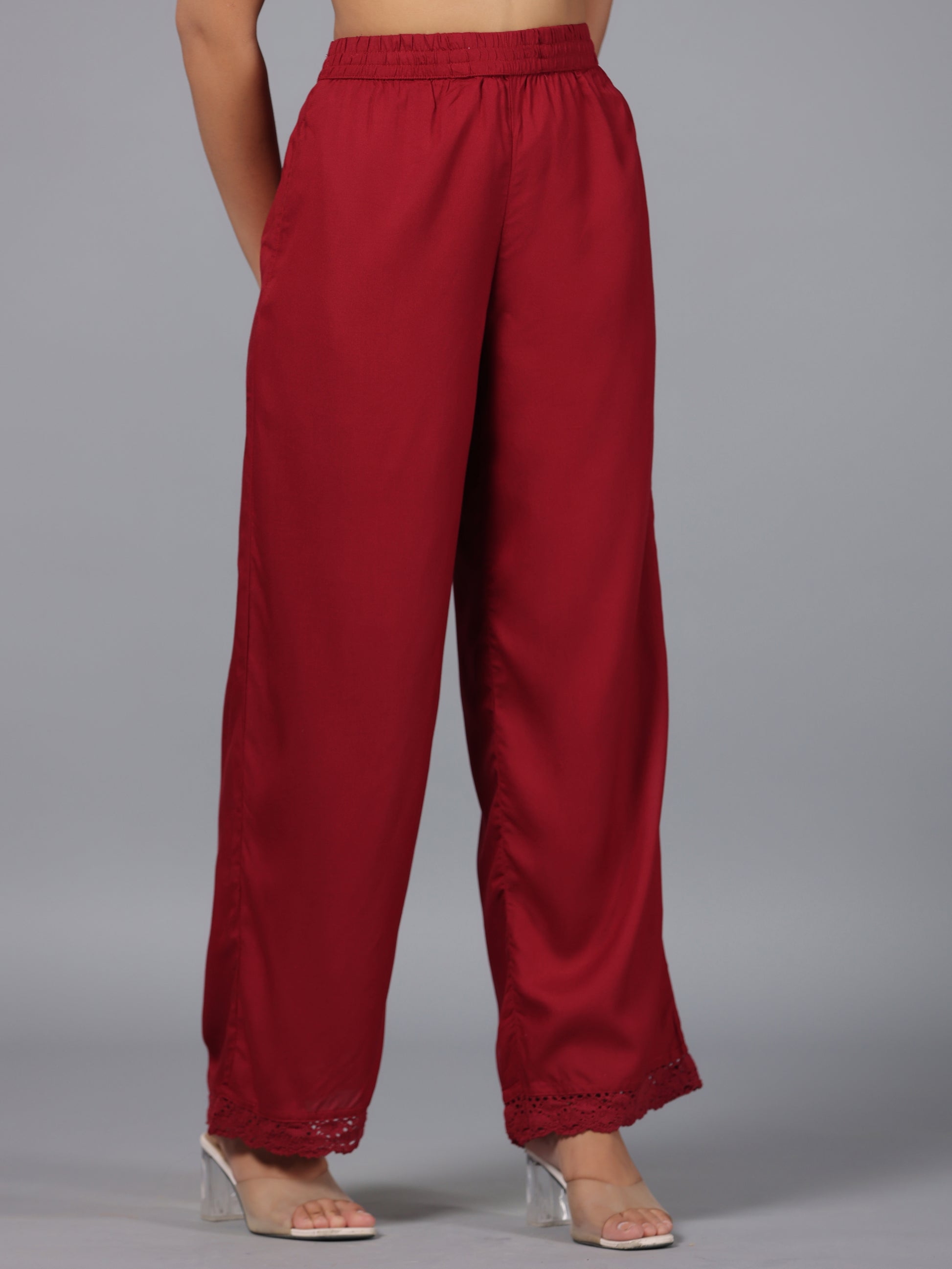 Juniper Women Maroon Rayon Palazzo - Distacart