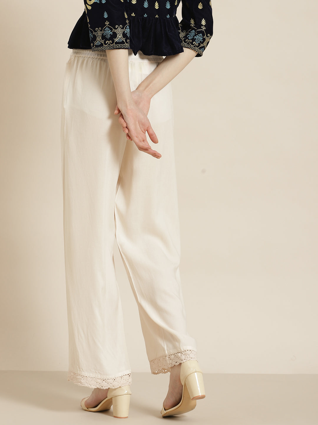 Juniper Women Ivory Rayon Solid Wide Leg Palazzo - Distacart