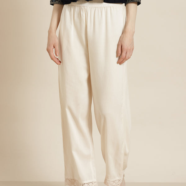 Juniper Women Ivory Rayon Solid Wide Leg Palazzo - Distacart