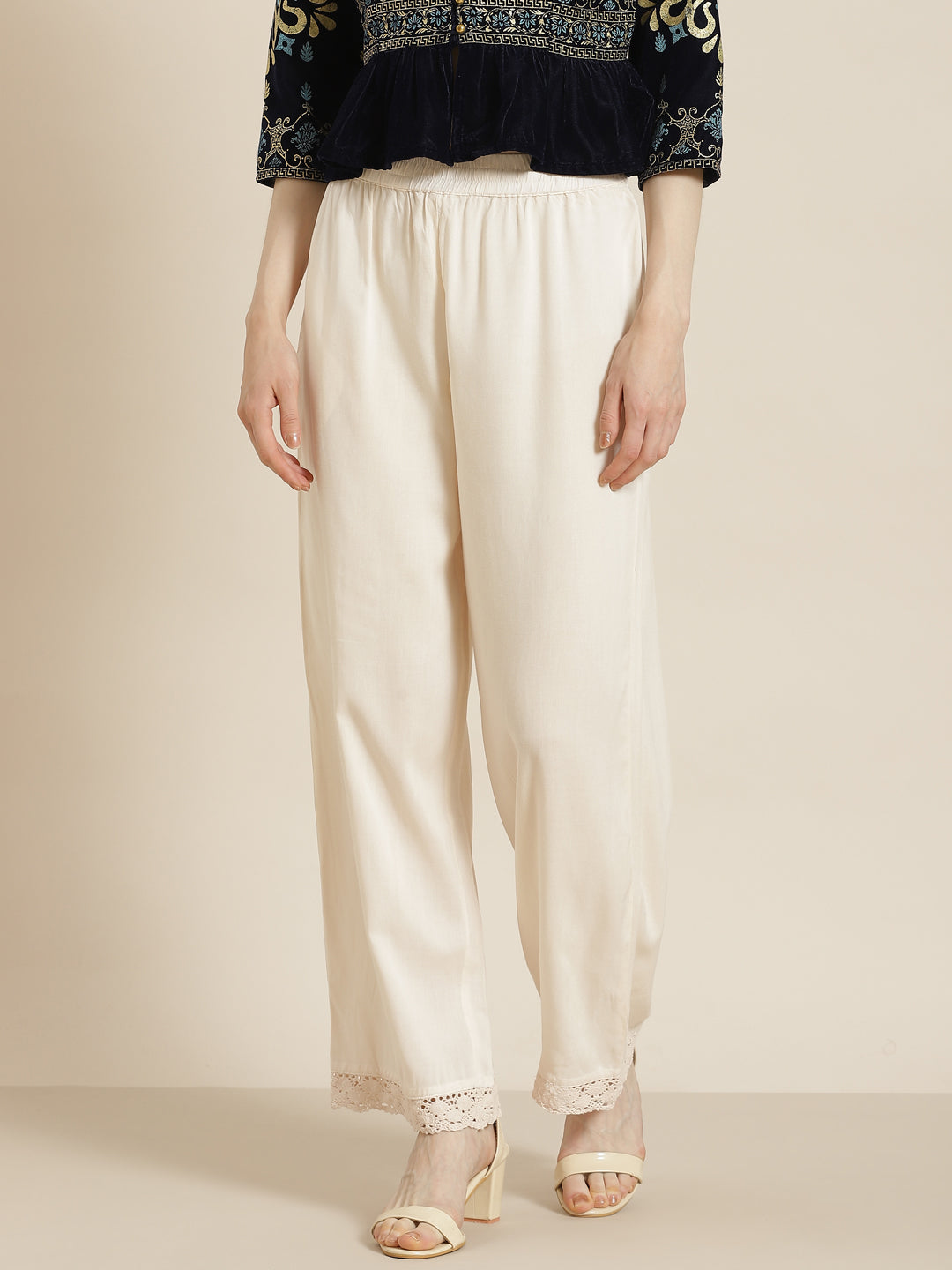 Juniper Women Ivory Rayon Solid Wide Leg Palazzo - Distacart