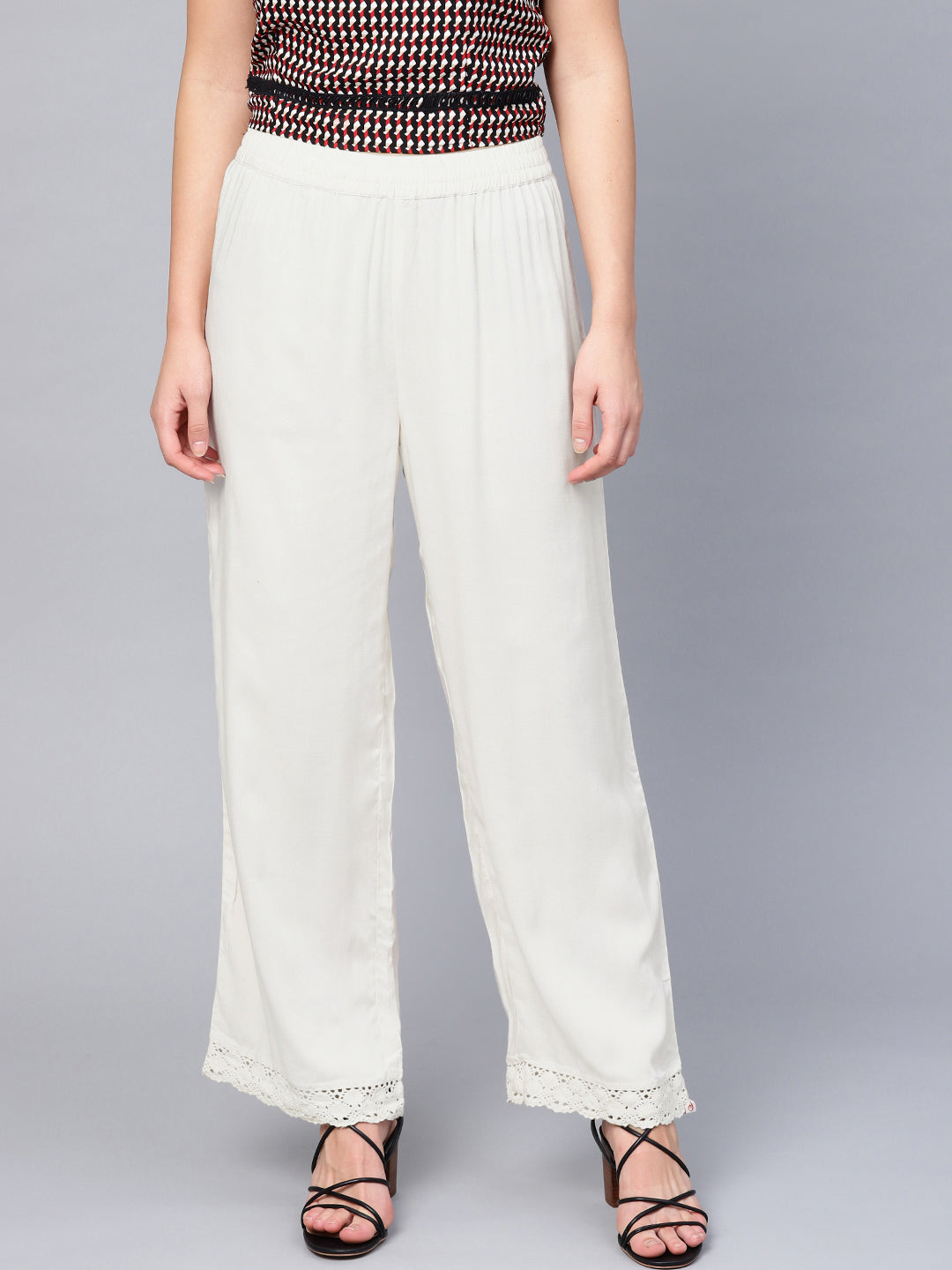 Juniper Women Offwhite Rayon Solid Wide Leg Palazzo - Distacart