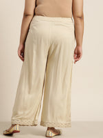 Thumbnail for Juniper Women Beige Rayon Solid Wide Leg Palazzo - Distacart