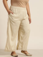 Thumbnail for Juniper Women Beige Rayon Solid Wide Leg Palazzo - Distacart