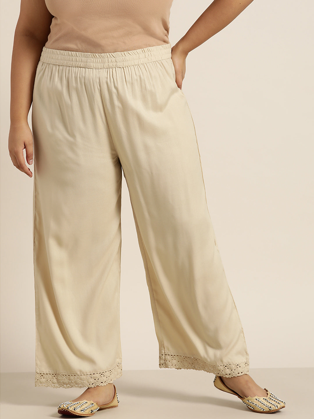 Juniper Women Beige Rayon Solid Wide Leg Palazzo - Distacart