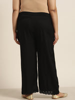 Thumbnail for Juniper Women Black Rayon Solid Wide Leg Palazzo - Distacart