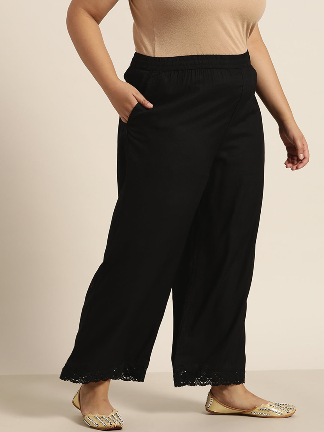 Juniper Women Black Rayon Solid Wide Leg Palazzo - Distacart