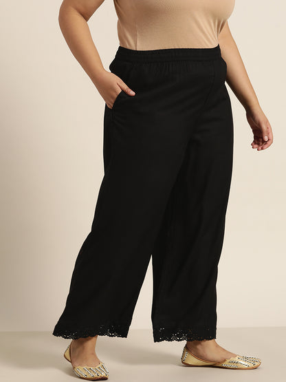 Juniper Women Black Rayon Solid Wide Leg Palazzo - Distacart