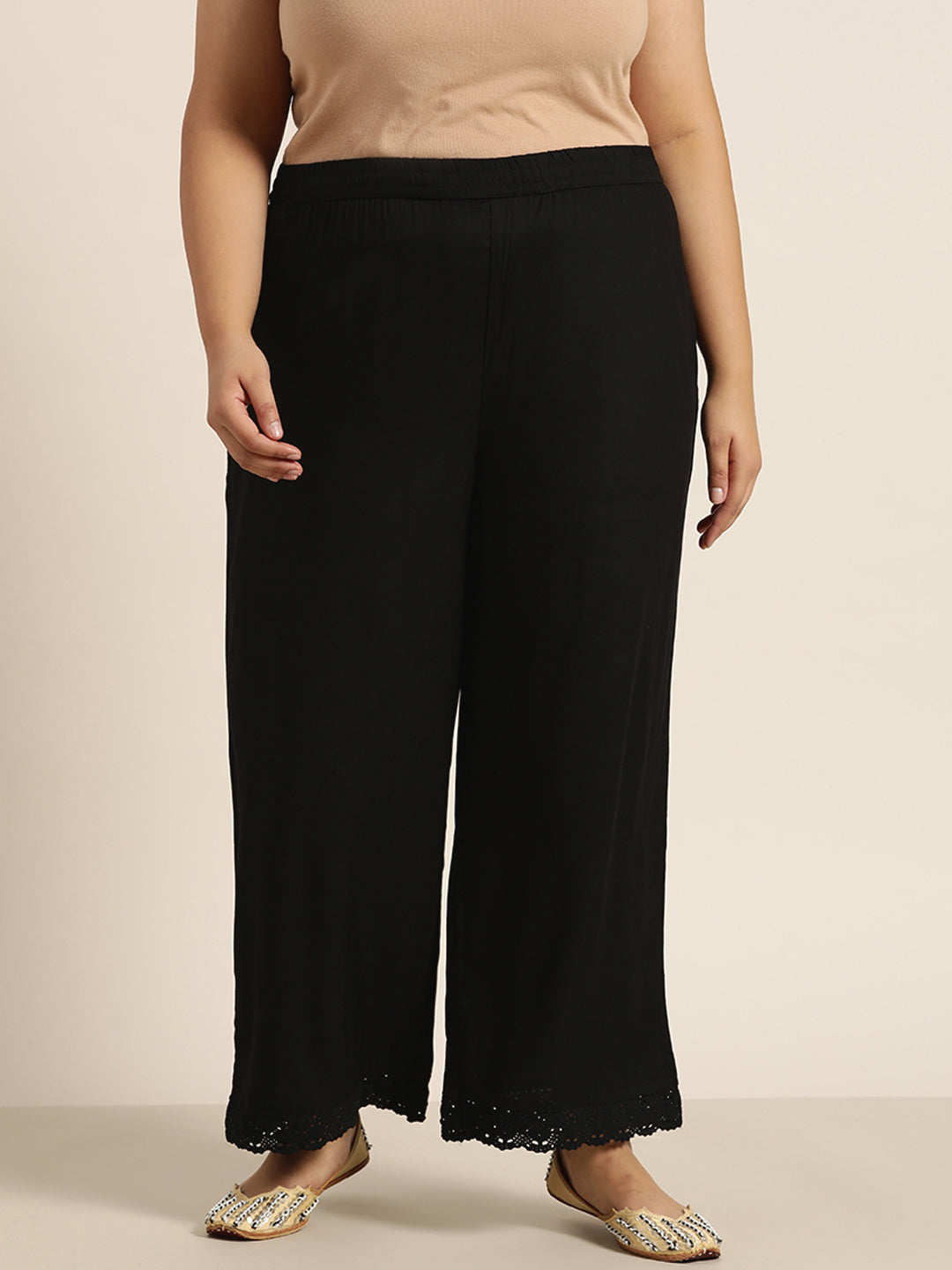 Juniper Women Black Rayon Solid Wide Leg Palazzo - Distacart