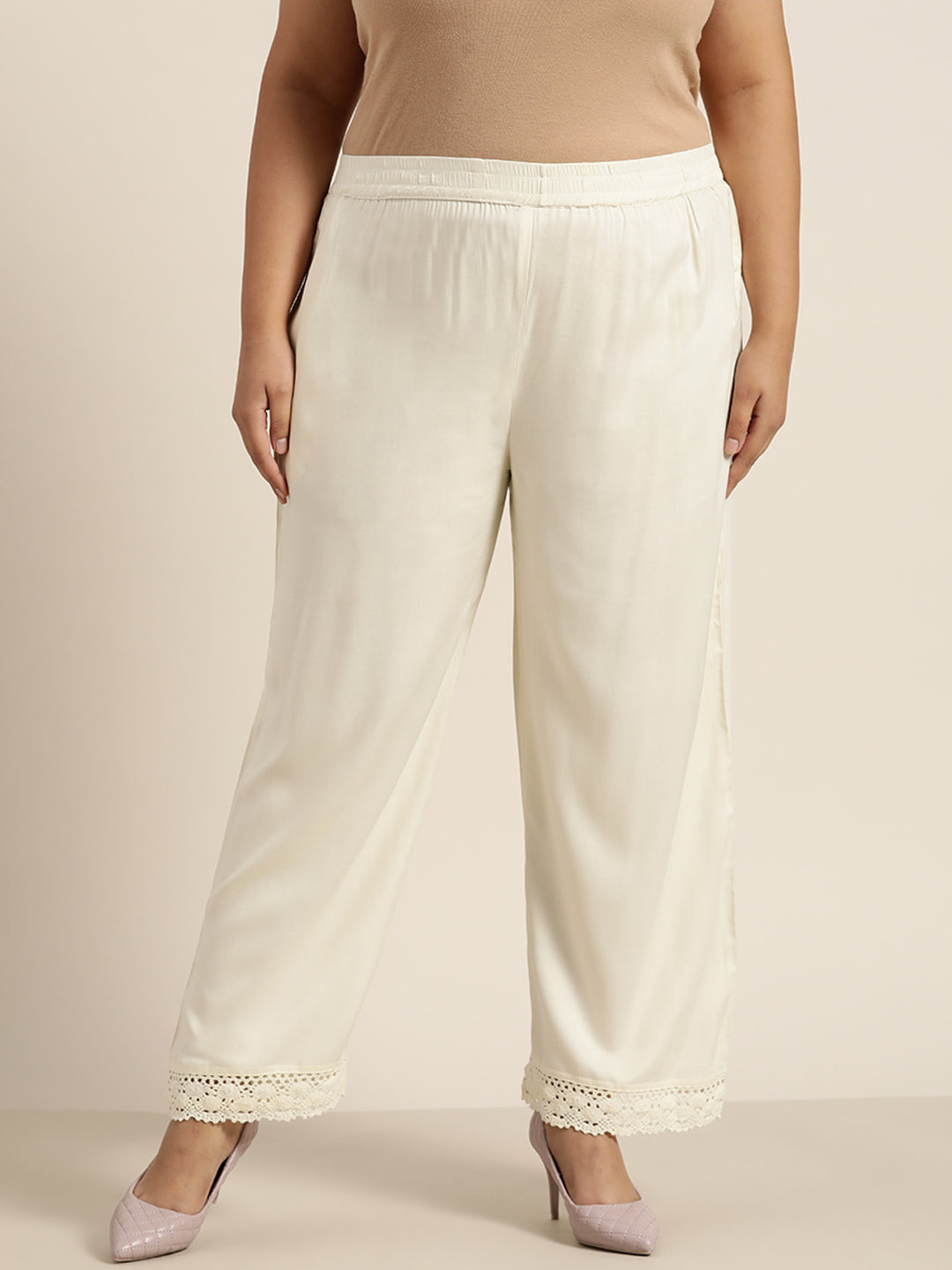 Juniper Women Offwhite Rayon Solid Wide Leg Palazzo - Distacart