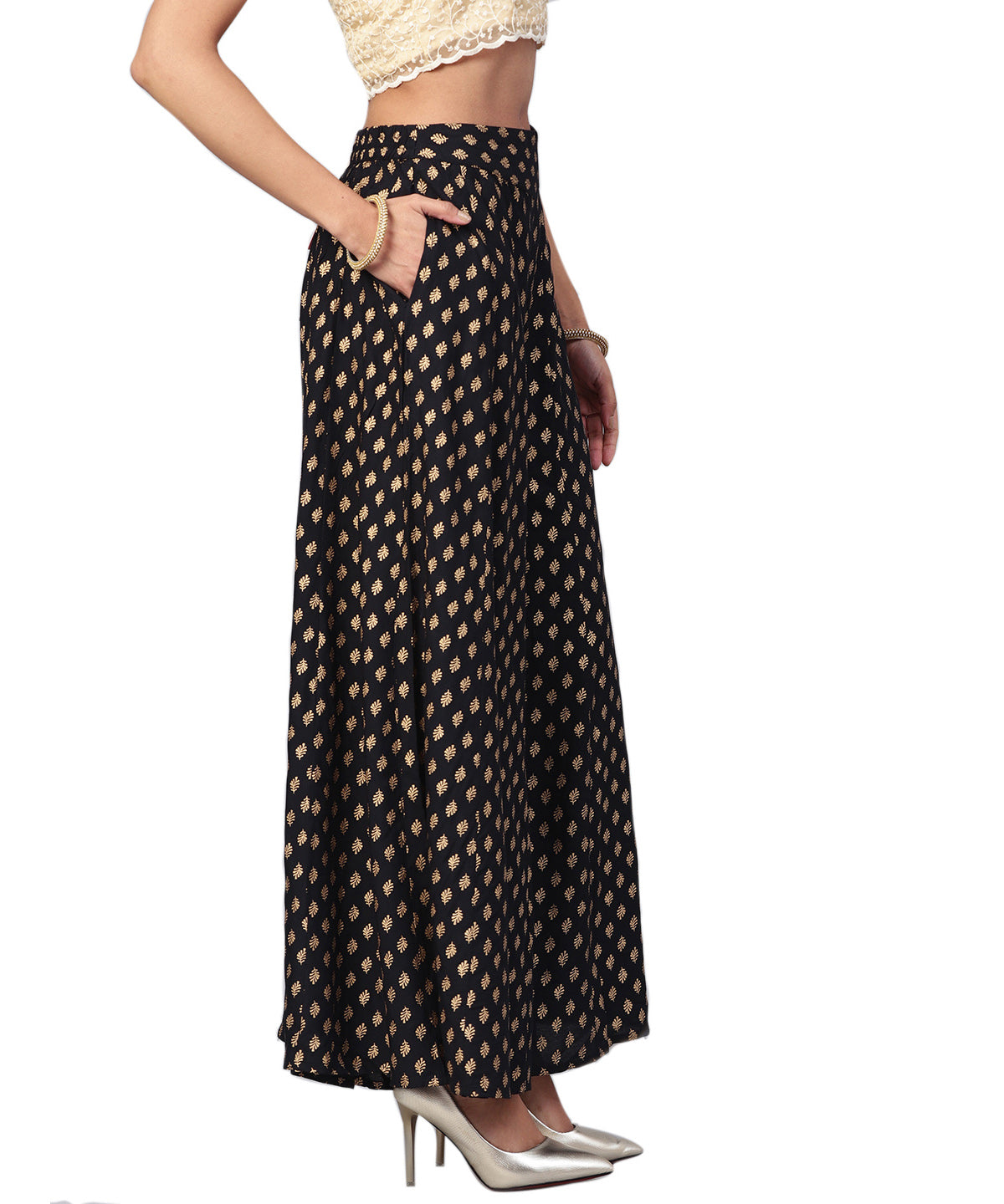 Juniper Women Black Rayon Printed Flared Palazzo - Distacart