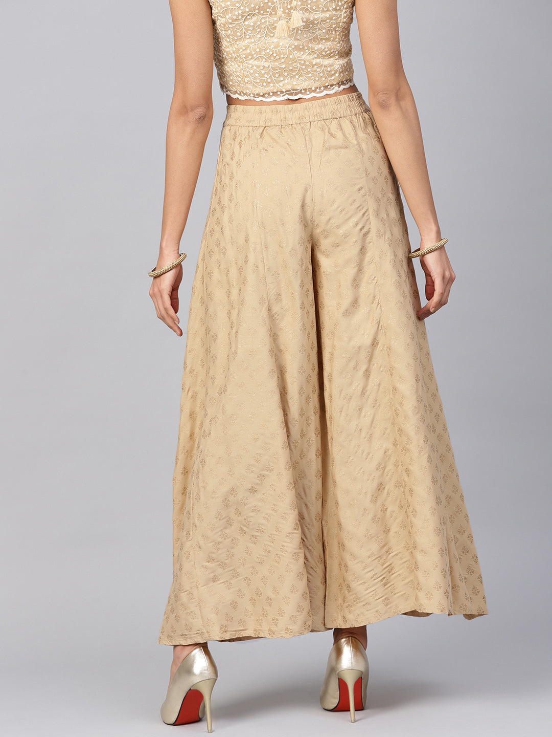 Juniper Women Gold Rayon Printed Flared Palazzo - Distacart