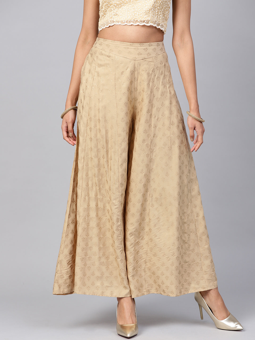 Juniper Women Gold Rayon Printed Flared Palazzo - Distacart
