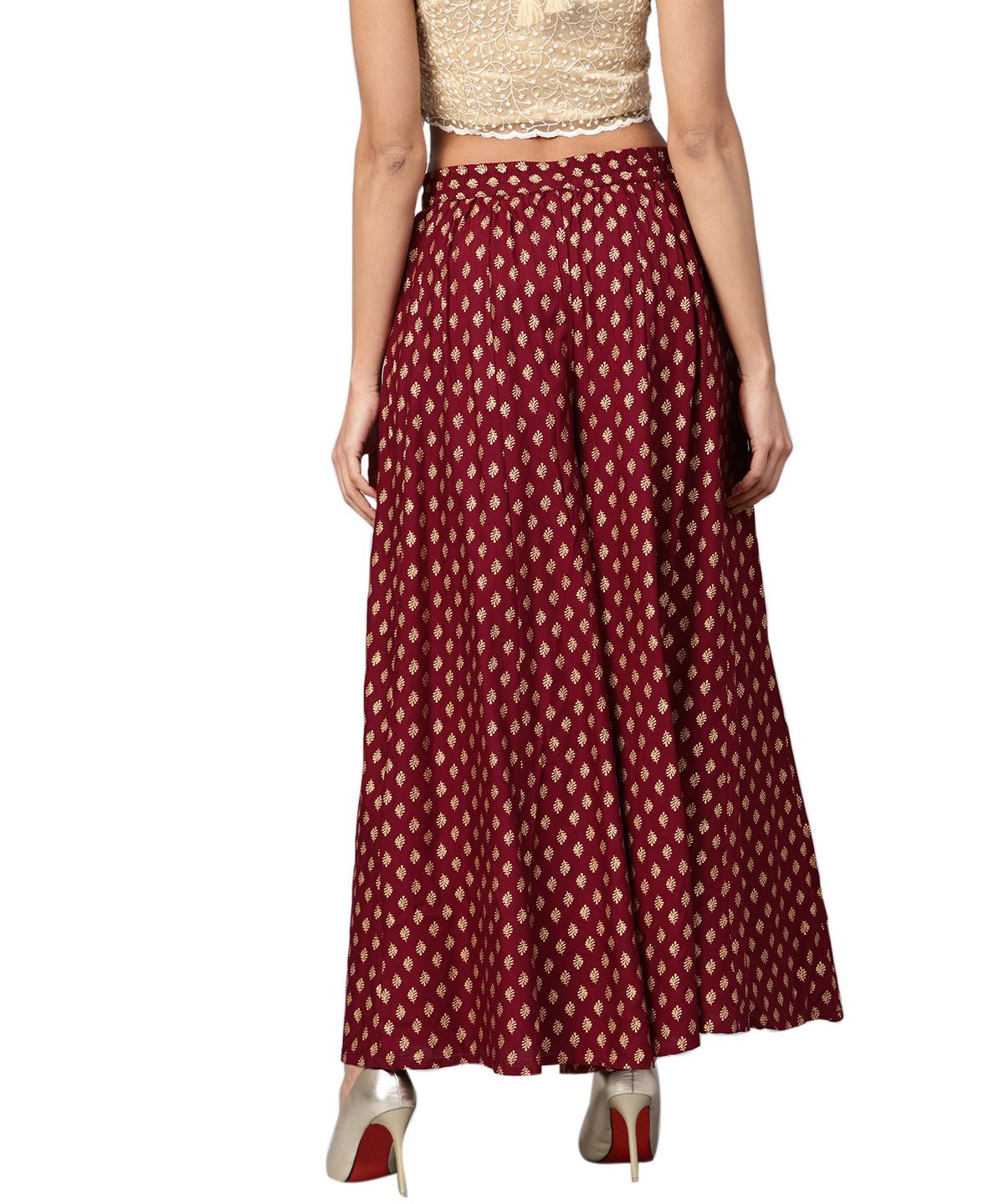 Juniper Women Maroon Rayon Printed Flared Palazzo - Distacart
