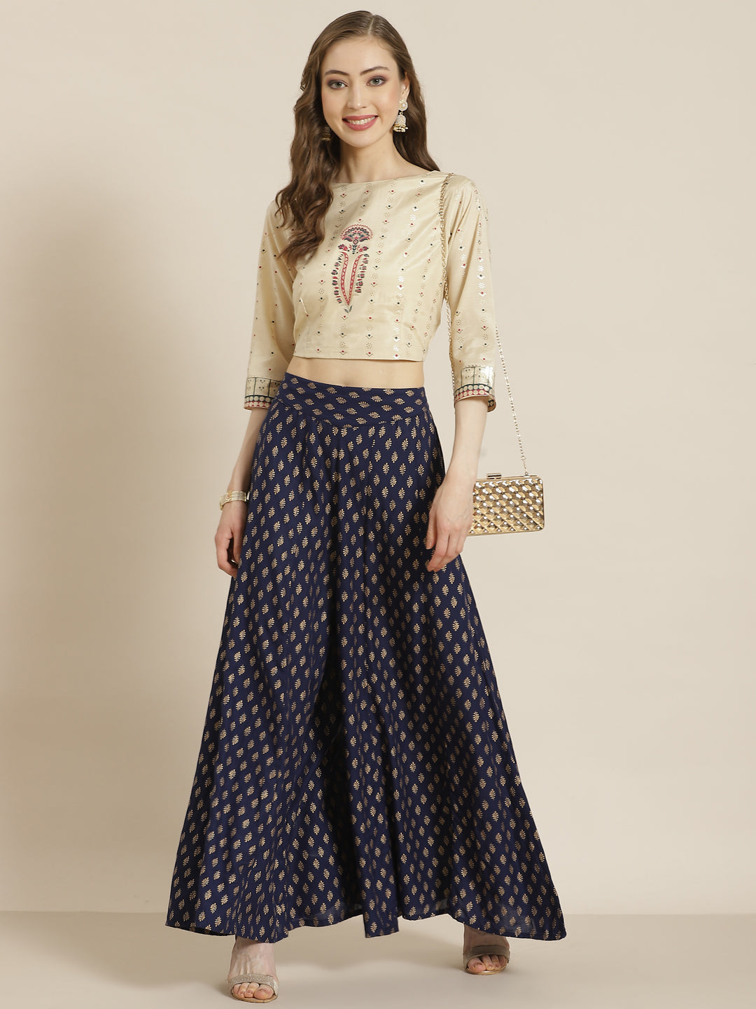 Juniper Women Navy Rayon Printed Flared Palazzo - Distacart