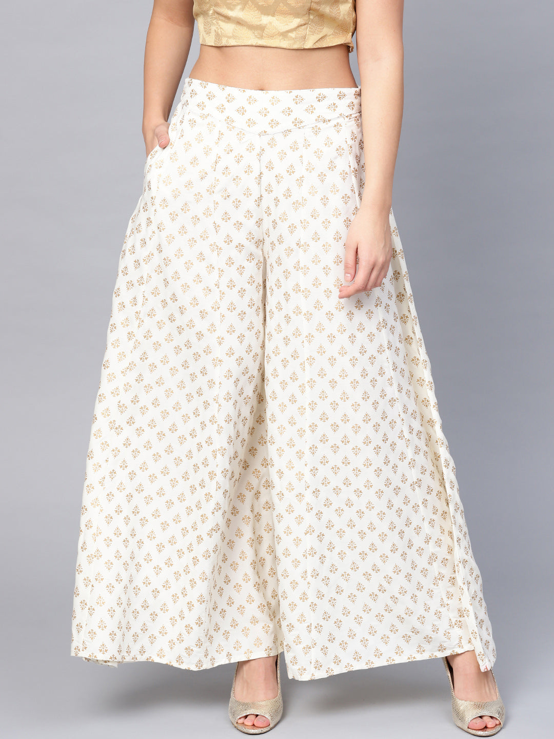 Juniper Women Offwhite Rayon Printed Flared Palazzo - Distacart