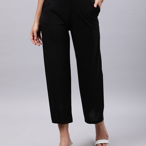 Souchii Women Black Liva Solid Palazzos - Distacart