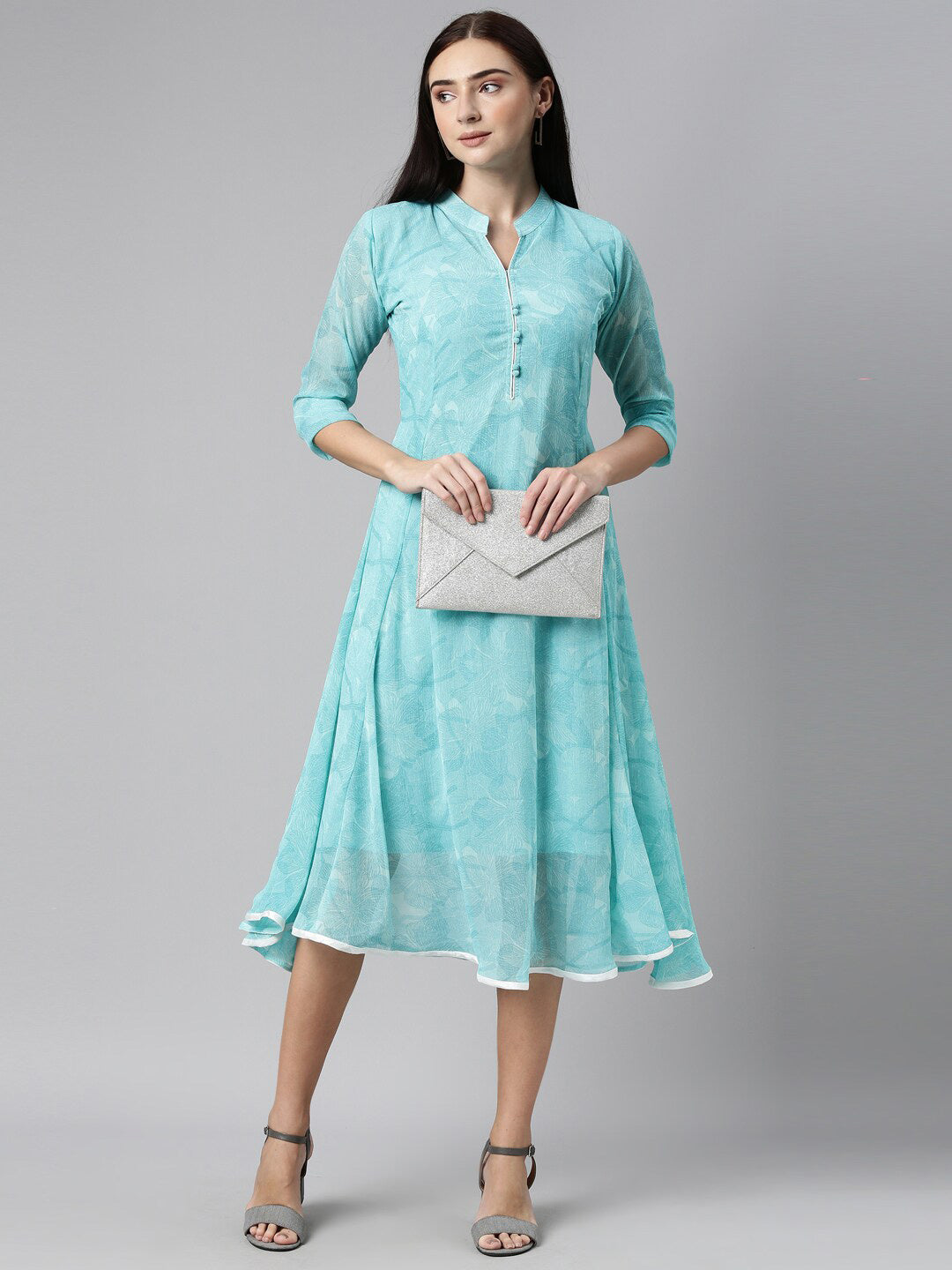 Souchii Women Floral Chiffon A-Line Midi Dress - Distacart
