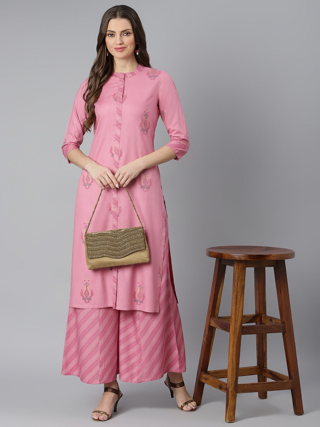 Khushal K Women Pink Printed Kurta with Palazzos - Distacart