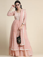 Thumbnail for Kalini Women Peach-Coloured Ethnic Motifs Embroidered Empire Thread Work Kurta with Sharara & With Dupatta - Distacart