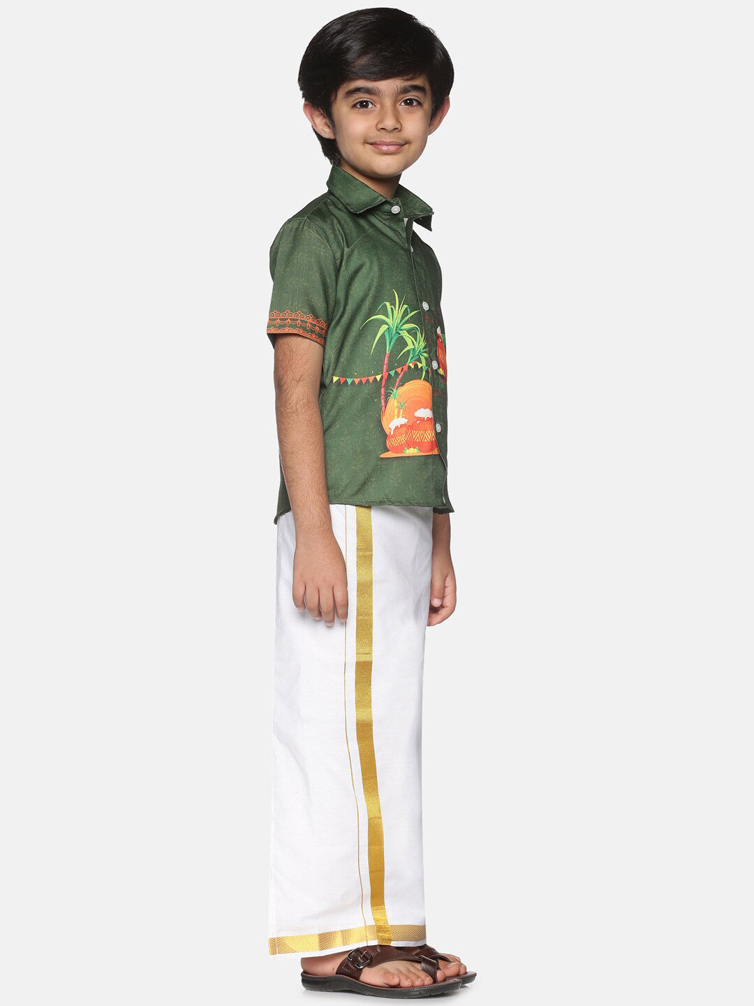 Sethukrishna Boys Olive Green Printed Shirt - Distacart