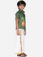 Thumbnail for Sethukrishna Boys Olive Green Printed Shirt - Distacart