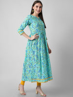 Thumbnail for Kalini Women Sea Green Ethnic Motifs Dyed Handloom Anarkali Kurta - Distacart