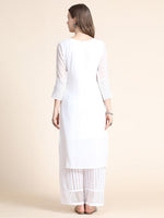 Thumbnail for Kalini Women White Ethnic Motifs Embroidered Georgette Kurta - Distacart