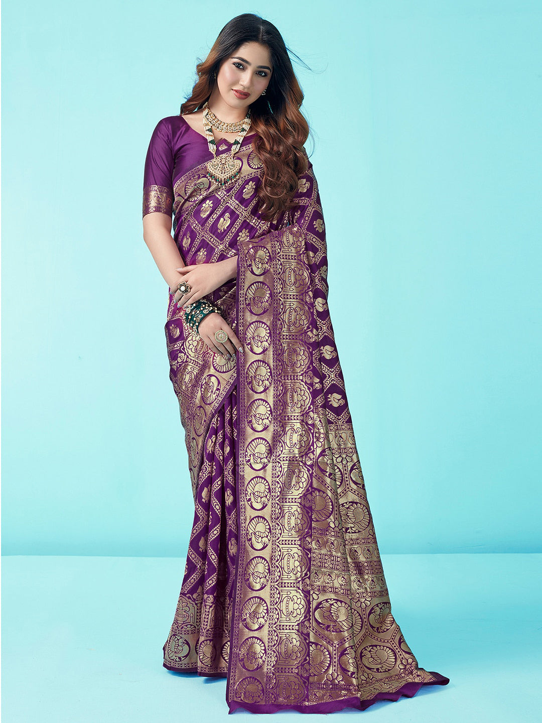 Kalini Ethnic Motifs Woven Design Zari Art Silk Banarasi Saree - Distacart