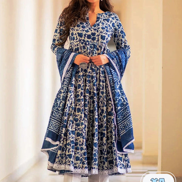 Kalini Floral Printed Anarkali Kurta & Trousers With Dupatta - Distacart