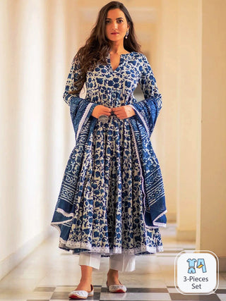 Kalini Floral Printed Anarkali Kurta & Trousers With Dupatta - Distacart