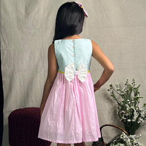 ArthLife Pink And Cyan Minne Embroidered Dress - Distacart