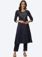 Thumbnail for Biba Women Navy Blue Printed Kurta with Trousers - Distacart