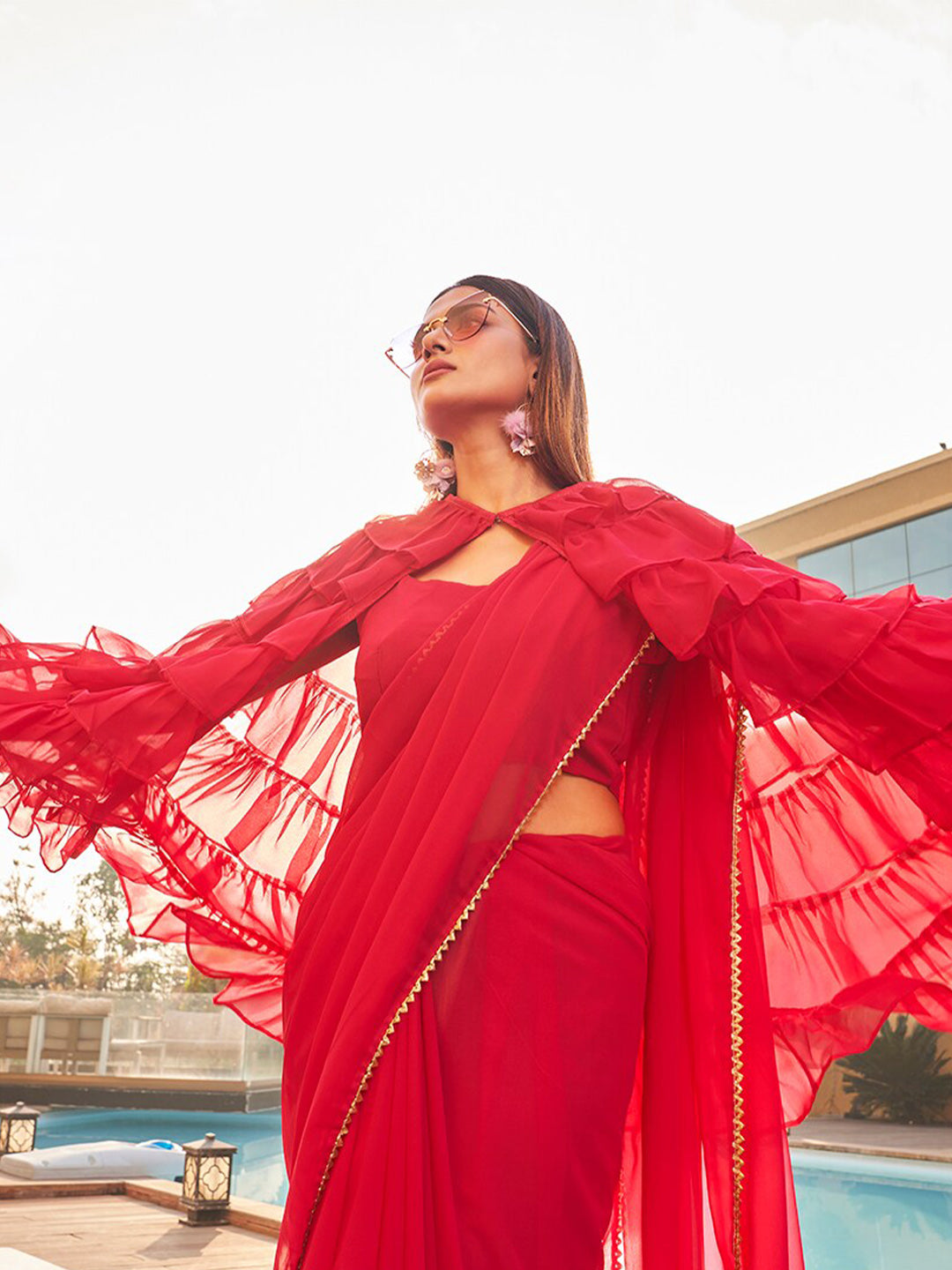 Tikhi Imli Gotta Patti Saree With Ruffled cape - Distacart