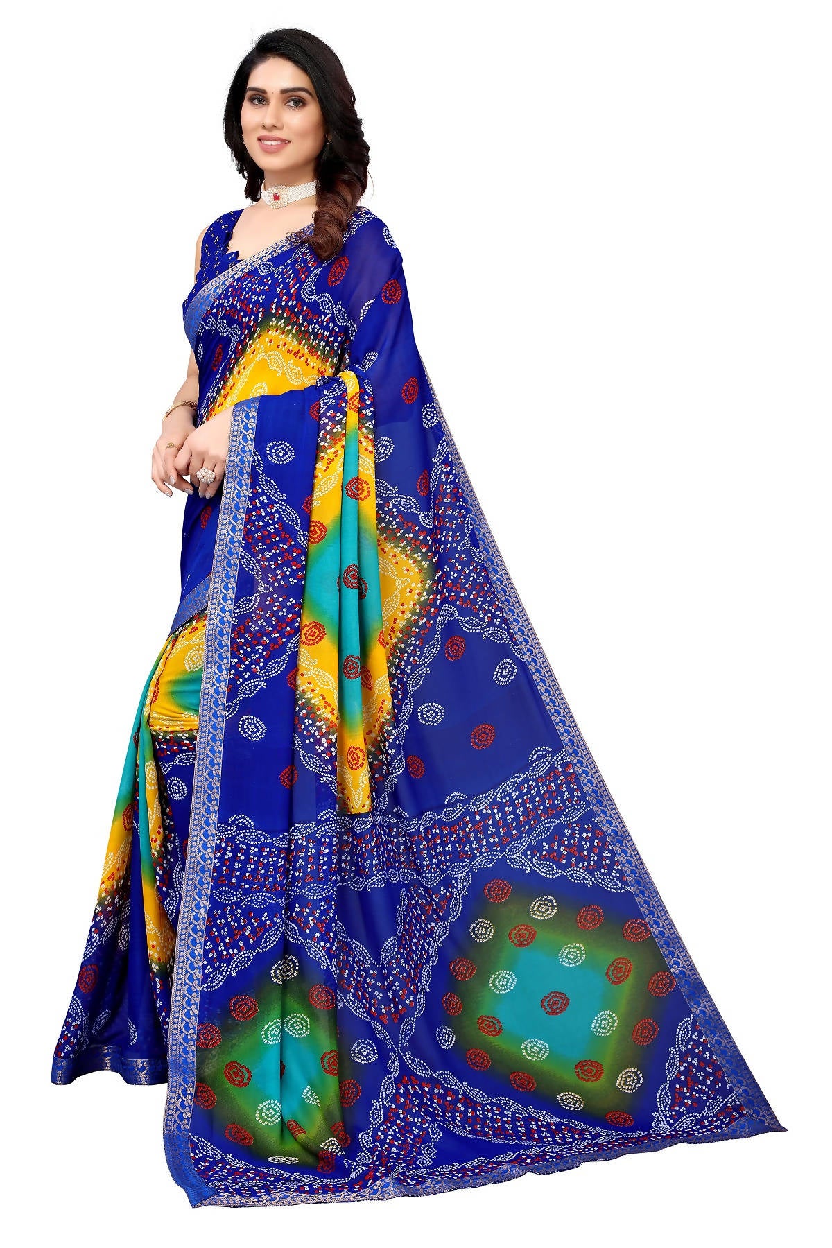Vamika Ethnic Fire Blue Printed With Lace Saree - Distacart