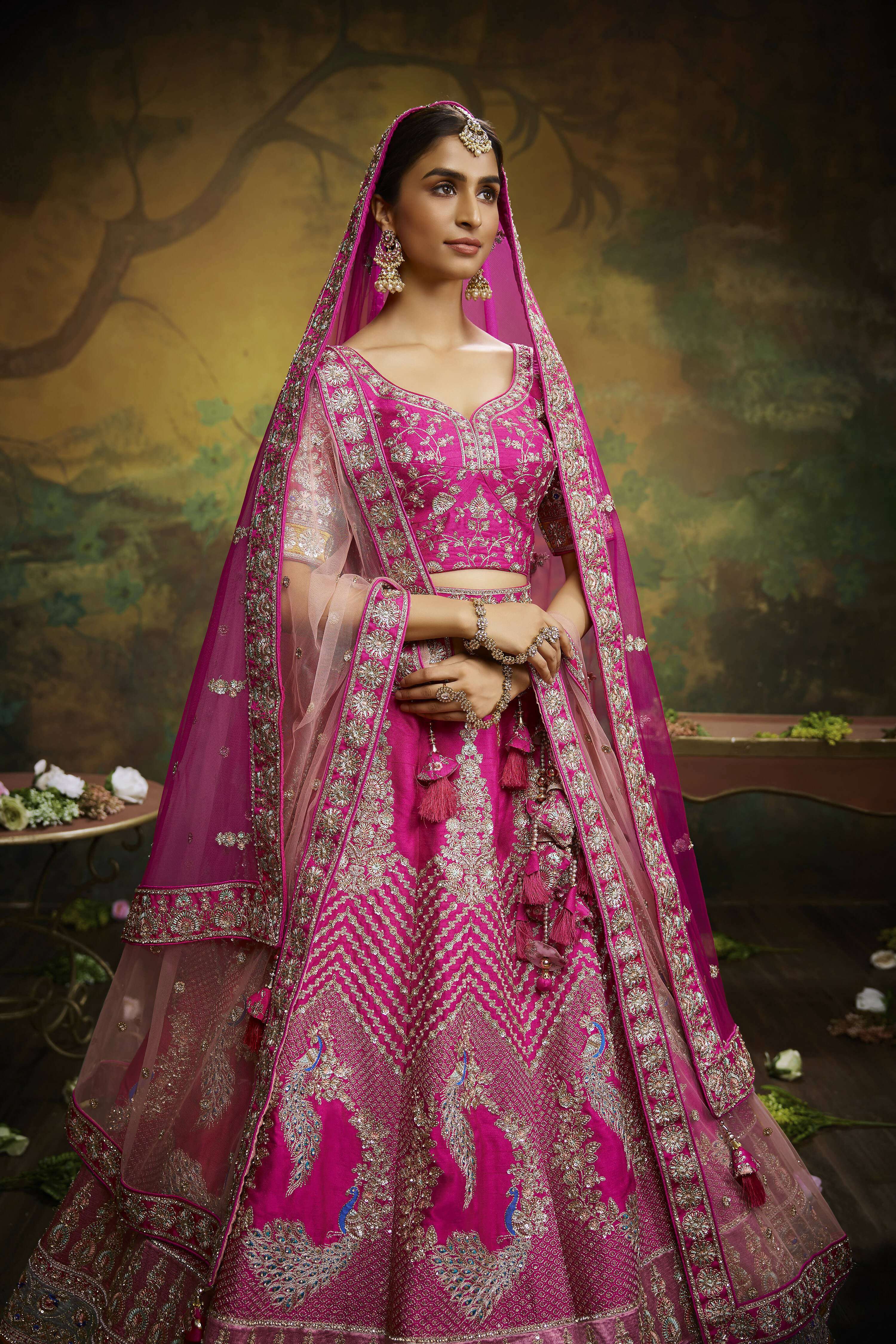 House of Panchhi Pink Pure Silk Moti & Zarkan heavy embroidery Lehenga choli & Dupatta - Distacart