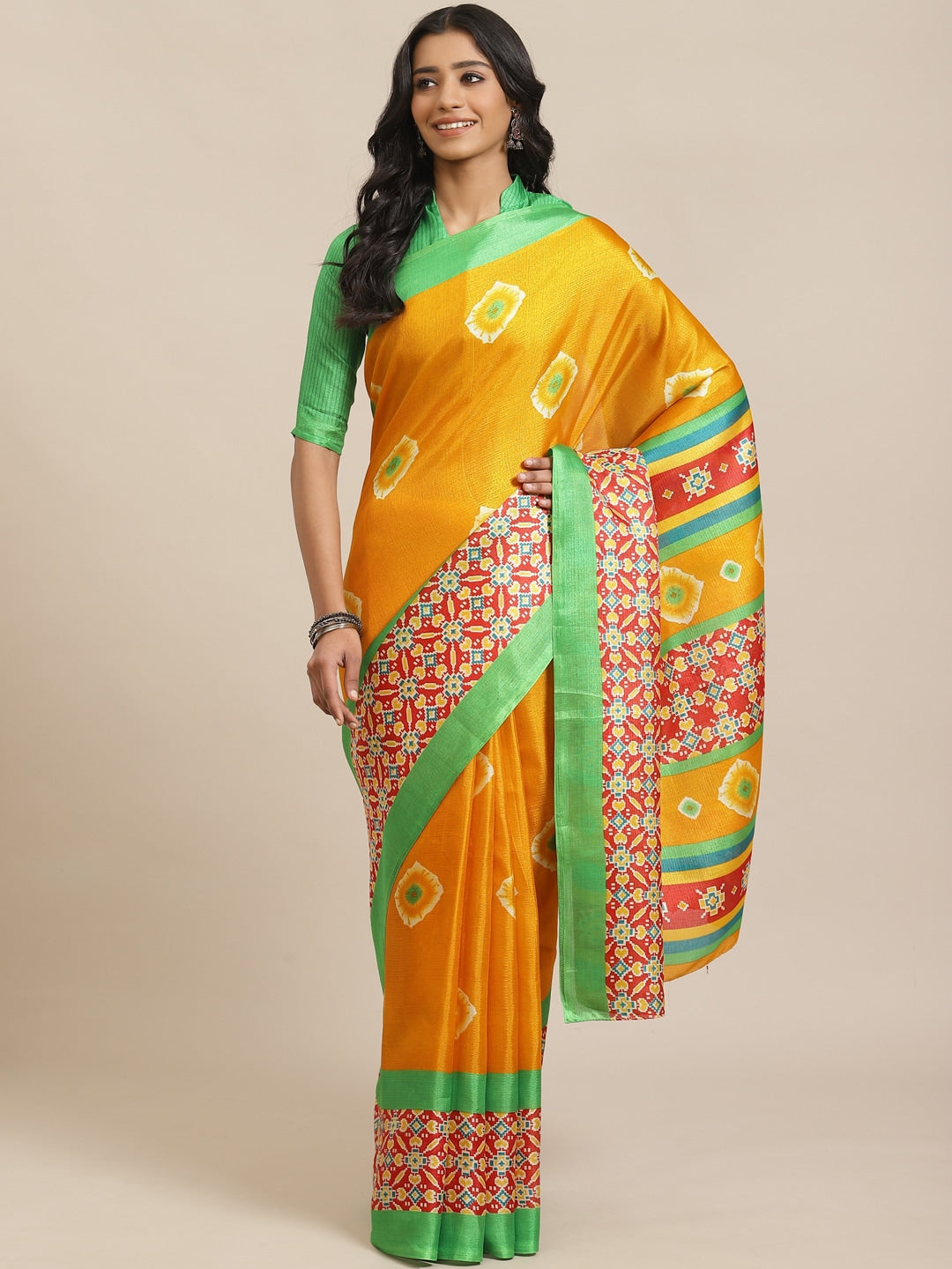 Saree Mall Mustard Yellow Dyed Saree - Distacart