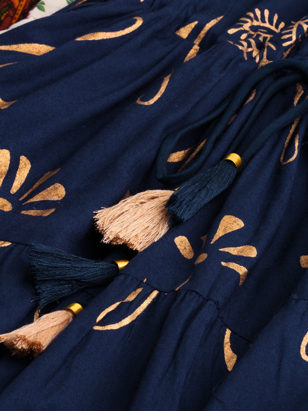 HERE&NOW Women Navy Blue & Gold-Toned Printed Kurta with Churidar & Dupatta - Distacart