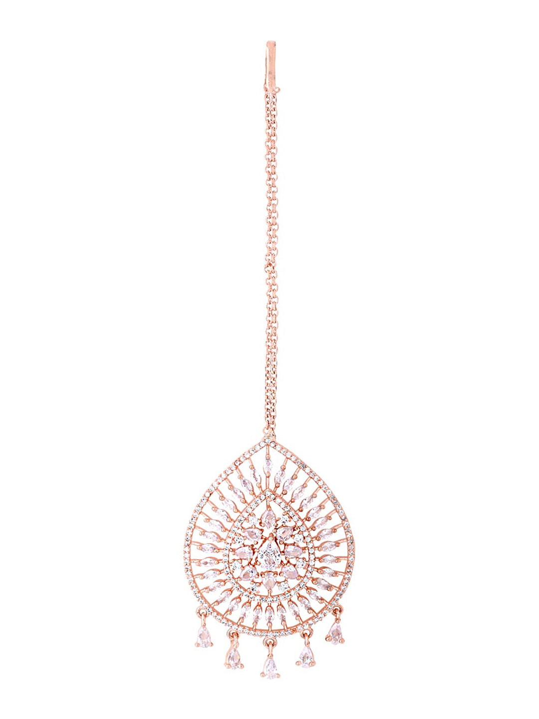 Yellow Chimes Rose Gold-Plated Ad Stone-Studded Maang Tikka - Distacart