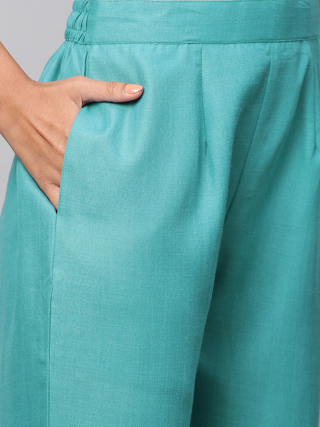 Kalini Women Sea Green Straight Woven Kurta with Trouser & With Dupatta - Distacart