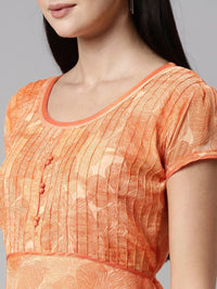 Thumbnail for Souchii Orange Floral Chiffon Midi Dress - Distacart